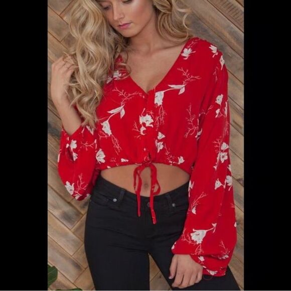 Knot Sisters Red Floral Blouse - Picture 2 of 3